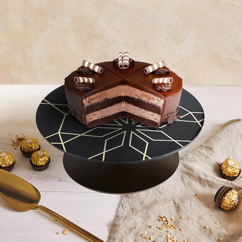 Black Cake Stand with Geometria Brass Inlay